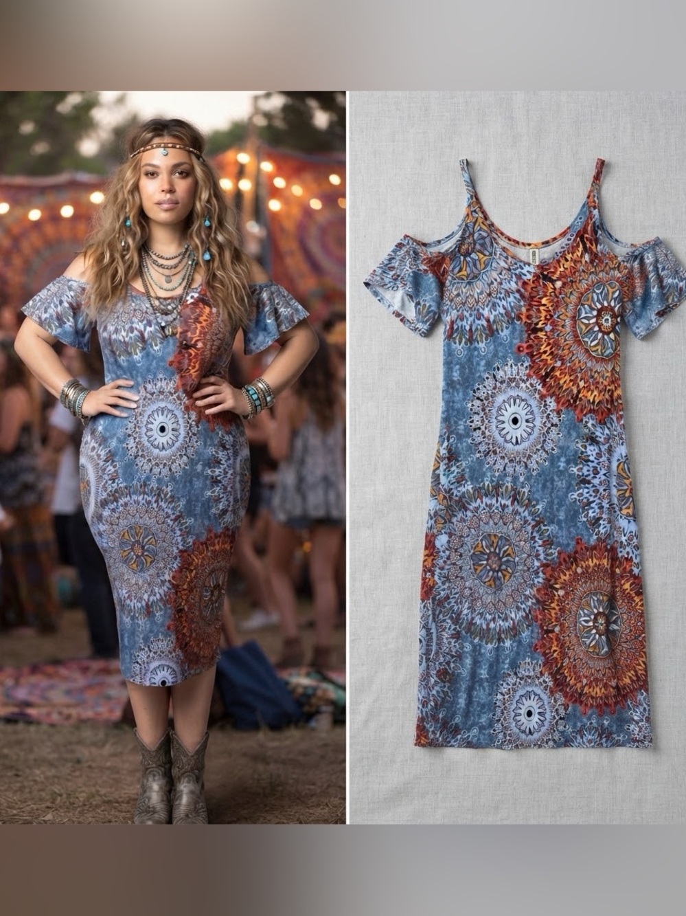 Grecerelle Womens Cold Shoulder Dress NWT bohemian Chic Size 2XL Multicolor